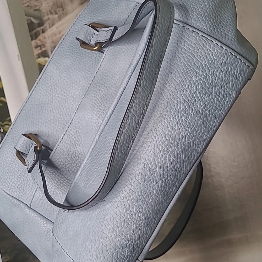 Bueno over the shoulder purse handbag light blue pebbled faux leather